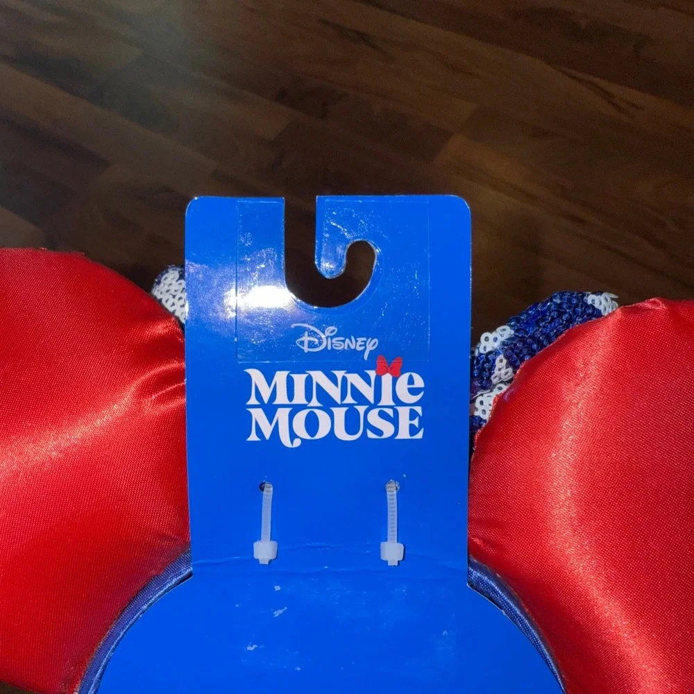 Disney Minnie Mouse Patriotic Sequin Bow USA Red White‎ Blue Ear Headband NWT